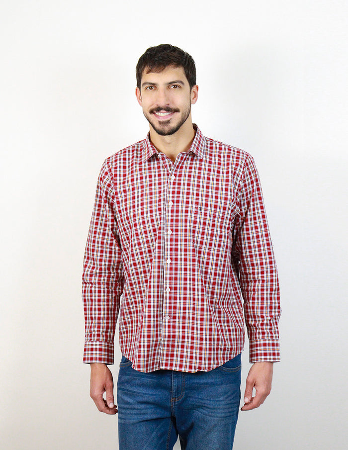 CAMISA MANGA LARGA ROJO CUADROS 100% ALGODÓN  REF 2311573