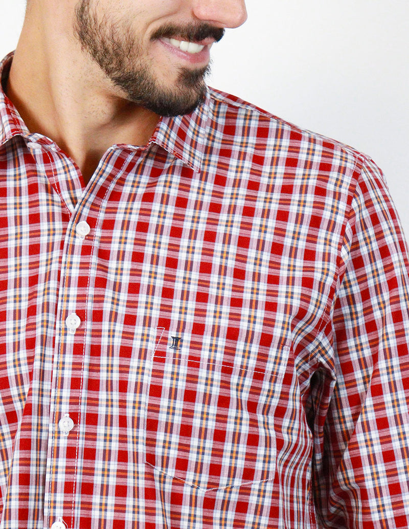 Camisa de Vestir Manga Larga de Cuadros Para Hombre