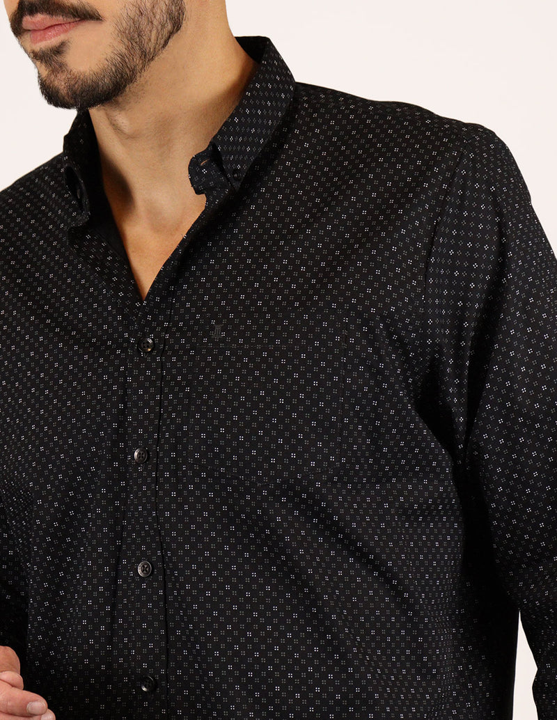 CAMISA MANGA LARGA NEGRA ESTAMPADO 100% ALGODÓN  REF 2311575