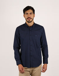 Camisa de Manga Larga Estampada Color Azul Oscuro