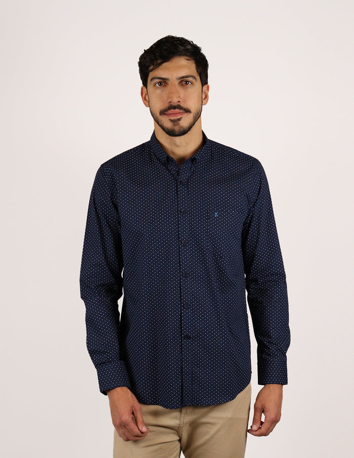 Camisa de Manga Larga Estampada Color Azul Oscuro