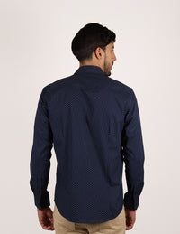 Camisa de Manga Larga Estampada Color Azul Oscuro