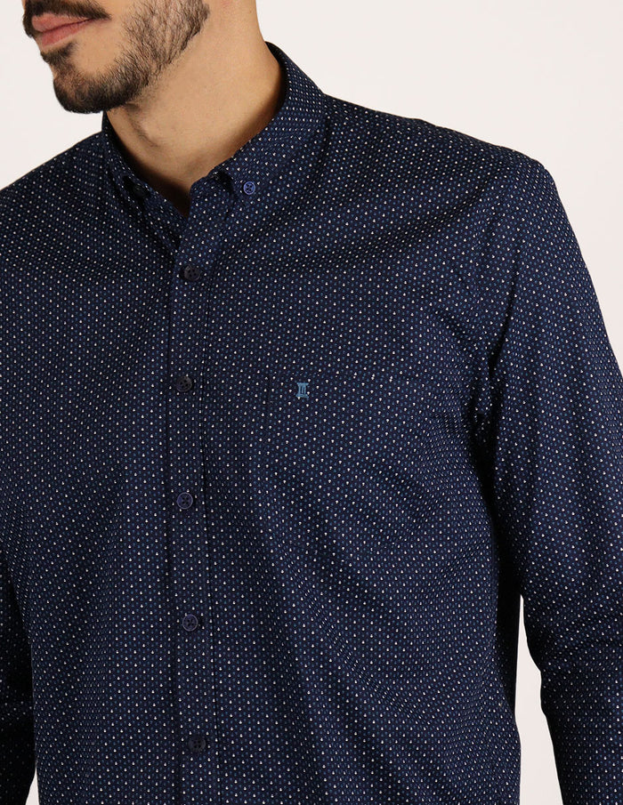 Camisa de Manga Larga Estampada Color Azul Oscuro