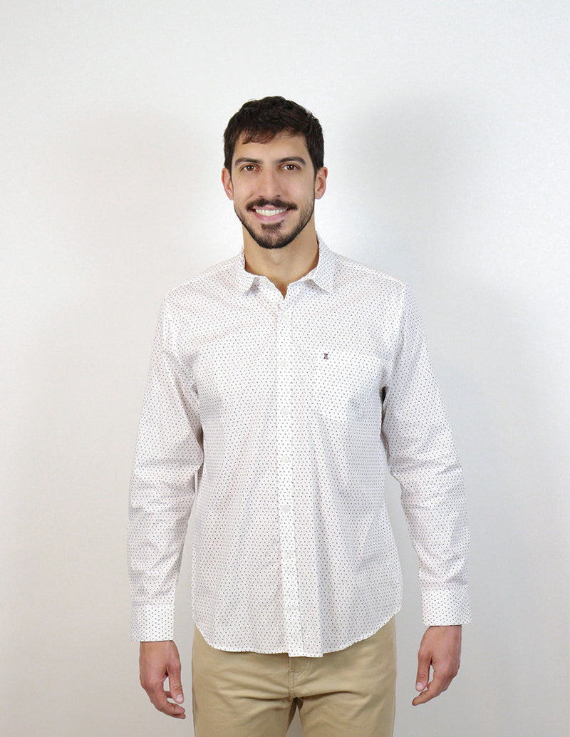 Camisa Manga Larga 100% Algodón Blanca con Estampado