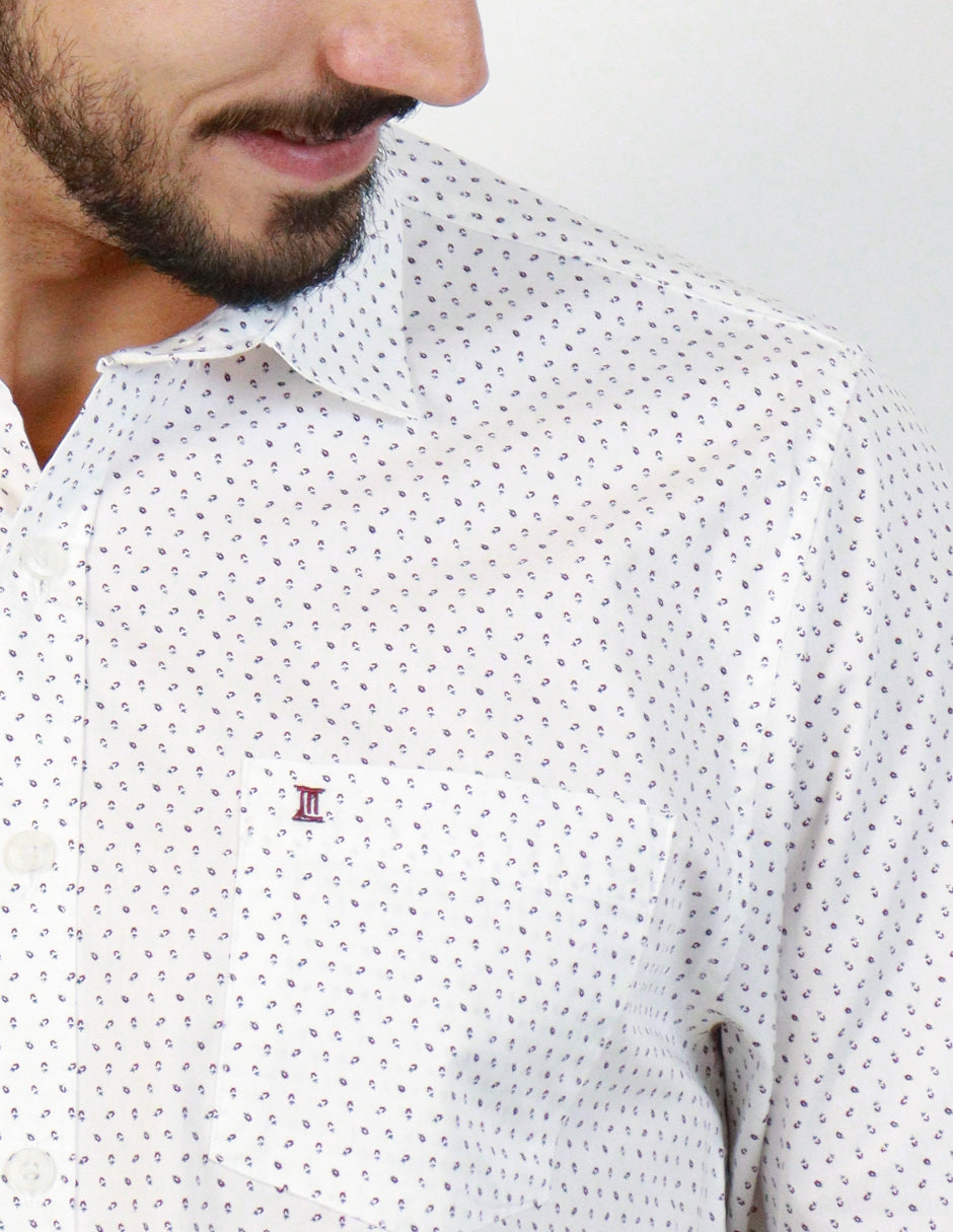 Camisa Manga Larga 100% Algodón Blanca con Estampado