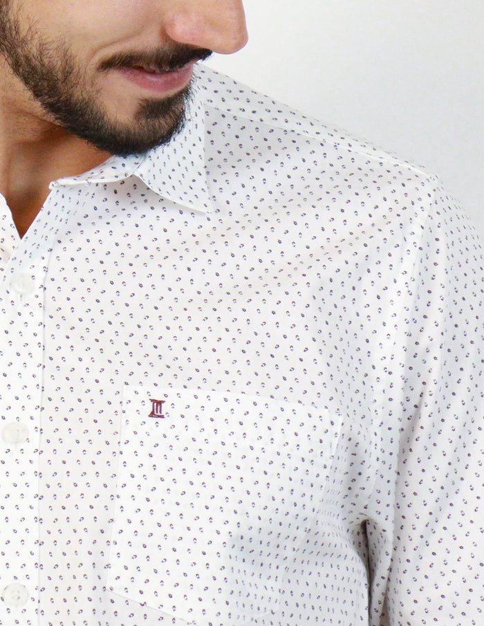 Camisa Manga Larga 100% Algodón Blanca con Estampado Tallas Extras 2311580