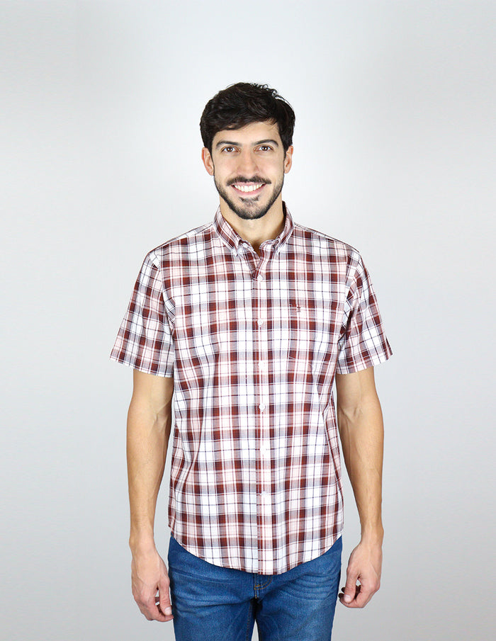 CAMISA MANGA CORTA MULTICOLOR CUADROS 100% ALGODÓN  REF 2311595