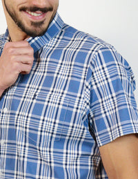 Camisa 100% Algodón Manga Corta Azul con Estampado