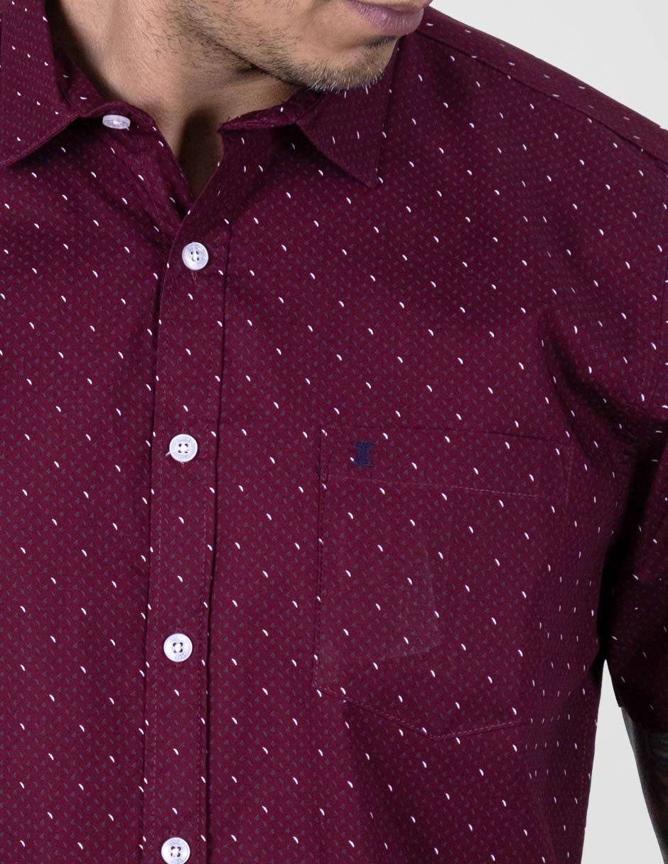 Camisa Estampada Guinda Manga Corta Talla Extra 100% Algodón 2311601