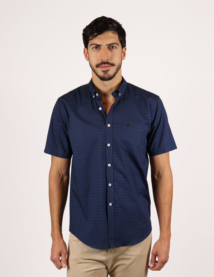 CAMISA MANGA CORTA AZUL ESTAMPADO 100% ALGODÓN REF 2311603