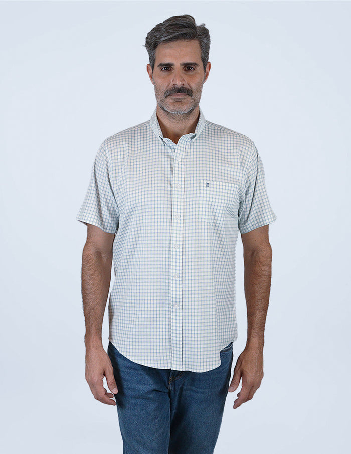 Camisa Casual de Algodón Estilo Cuadros Blanca