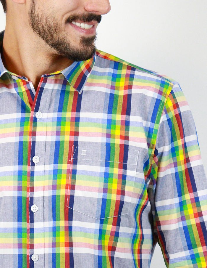 Camisa Manga Larga 100% Algodón Estilo Cuadros Multicolor