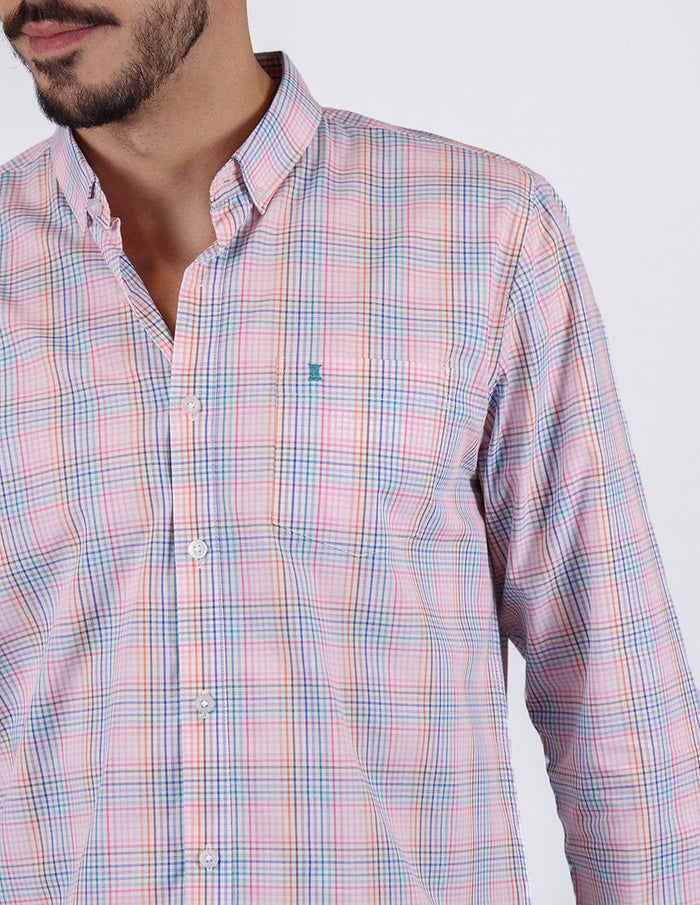 Camisa de Manga Larga Cuadros Multicolor | Marca Dioro | 100% Algodón para Hombre