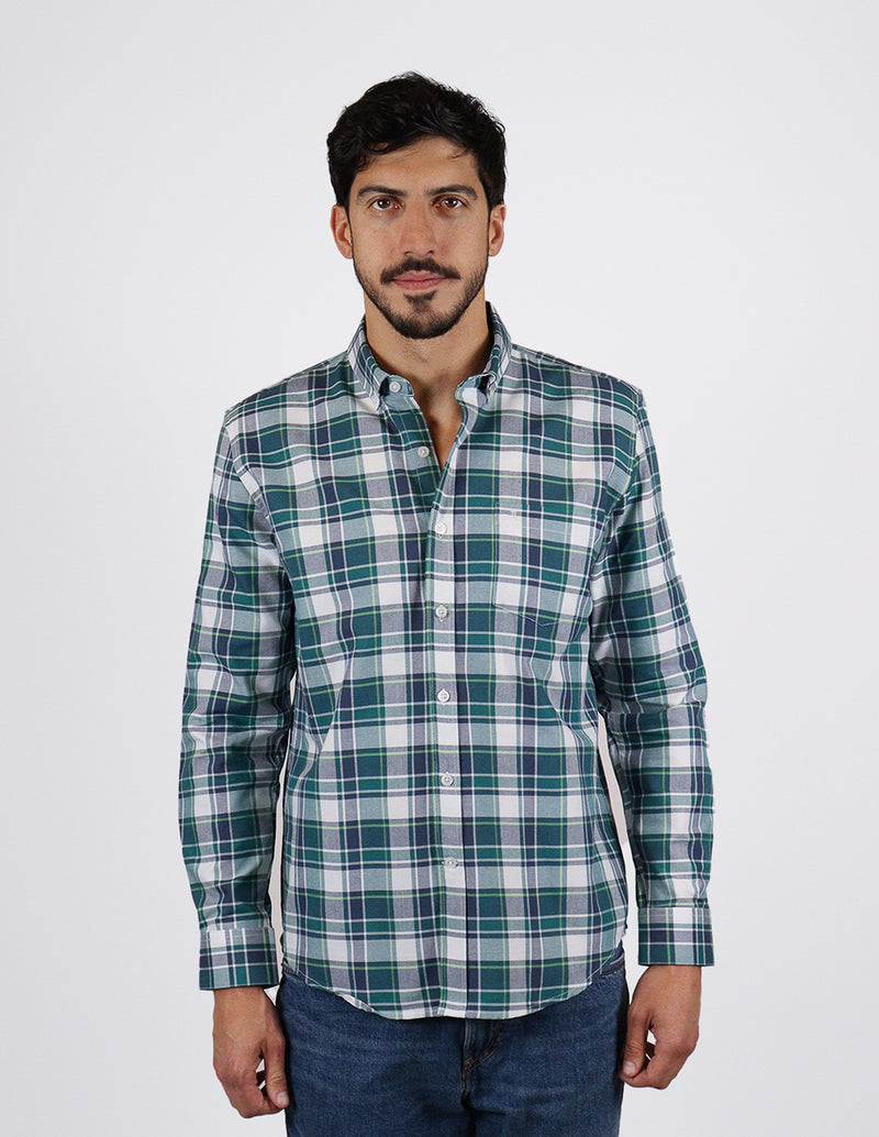 Camisa de Cuadros Verde Manga Larga Marca Dioro