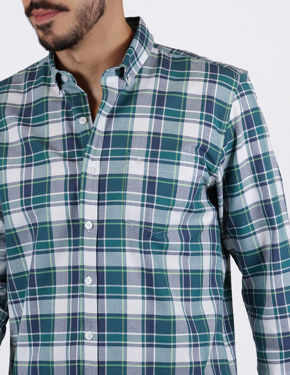 Camisa de Cuadros Verde Manga Larga Marca Dioro