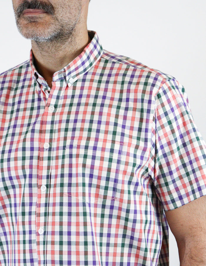 Camisa Manga Corta 100% Algodón Multicolor Estilo Cuadros