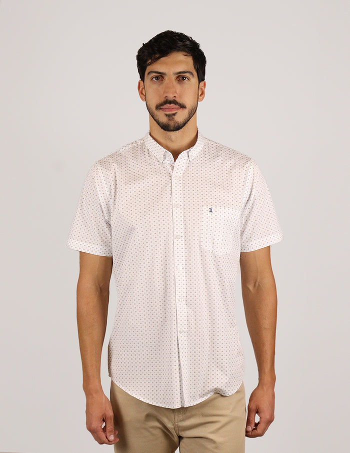 CAMISA MANGA CORTA BLANCA ESTAMPADO 100% ALGODÓN