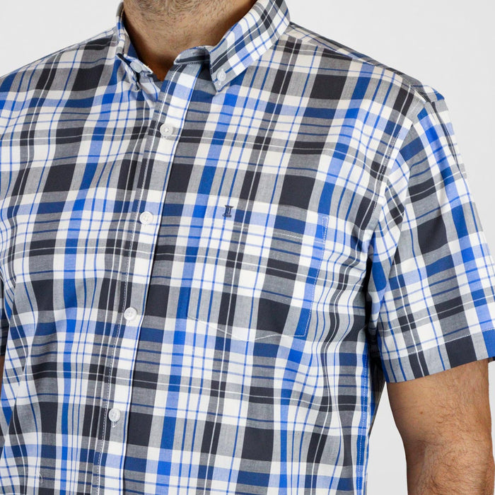 Camisa Manga Corta Casual Estilo Cuadros Multicolor 100% Algodón