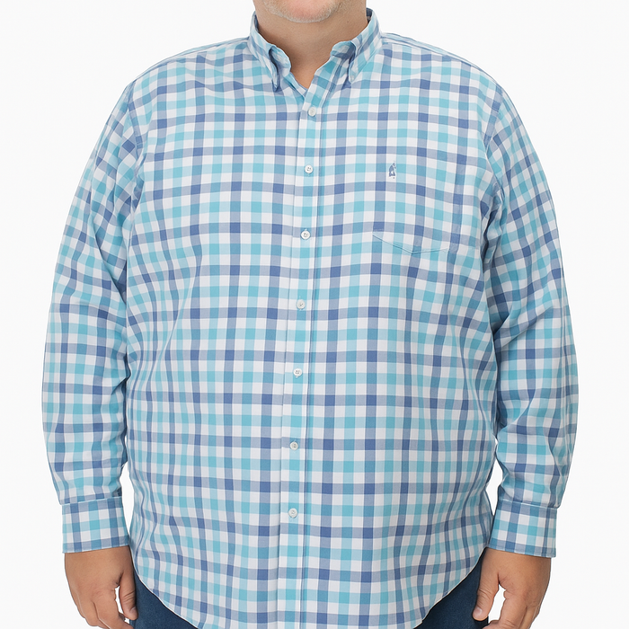 Camisa de Cuadros Azul con Manga Larga Talla Extra 100% Algodón 2312651