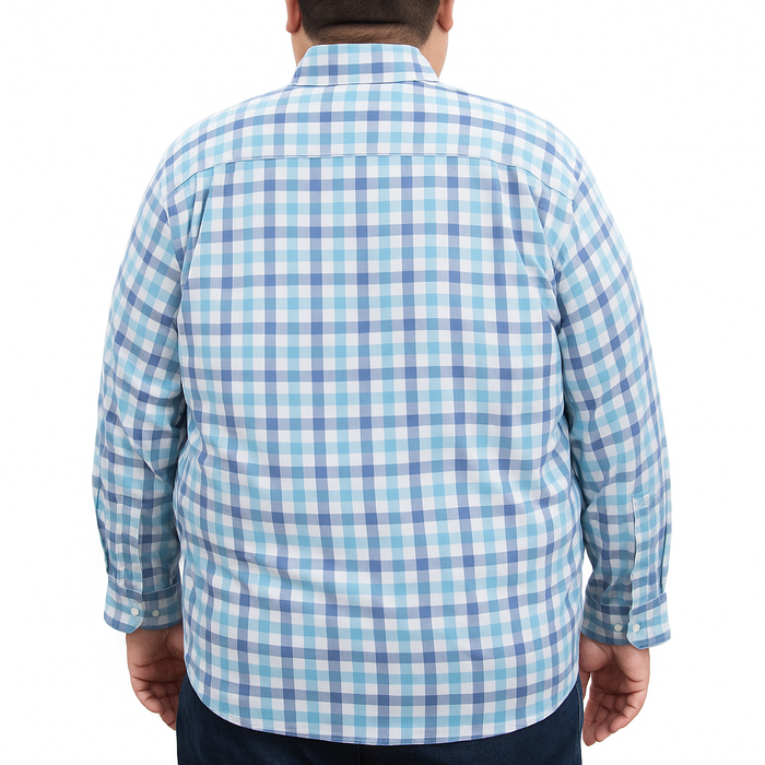 Camisa de Cuadros Azul con Manga Larga Talla Extra 100% Algodón 2312651