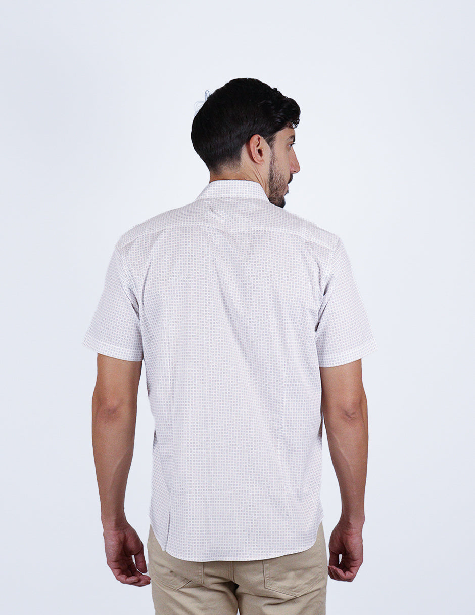 Camisa Manga Corta Blanca con Estampado 100% Algodón