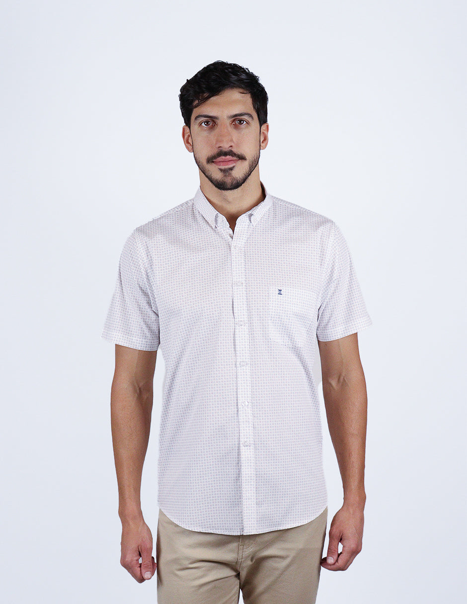 Camisa Manga Corta Blanca con Estampado 100% Algodón