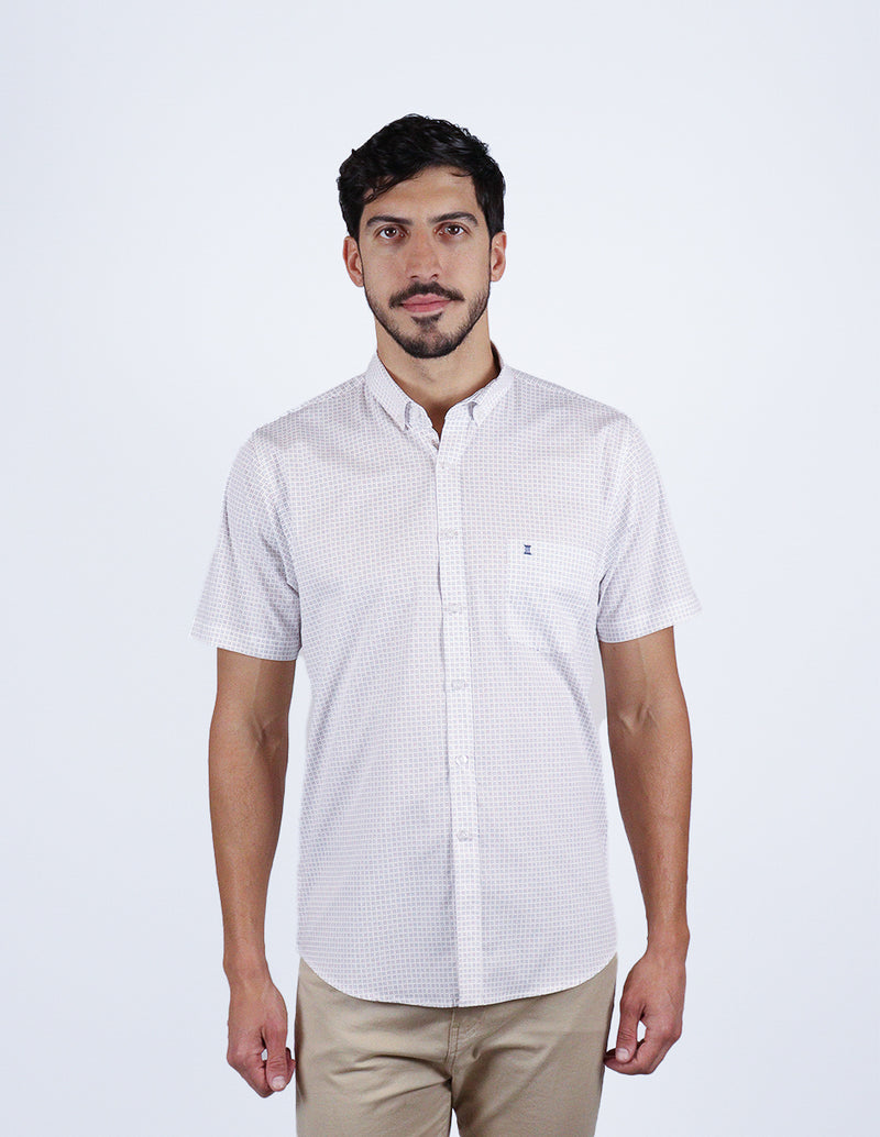 Camisa Manga Corta Blanca con Estampado 100% Algodón