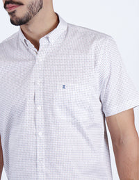 Camisa Manga Corta Blanca con Estampado 100% Algodón