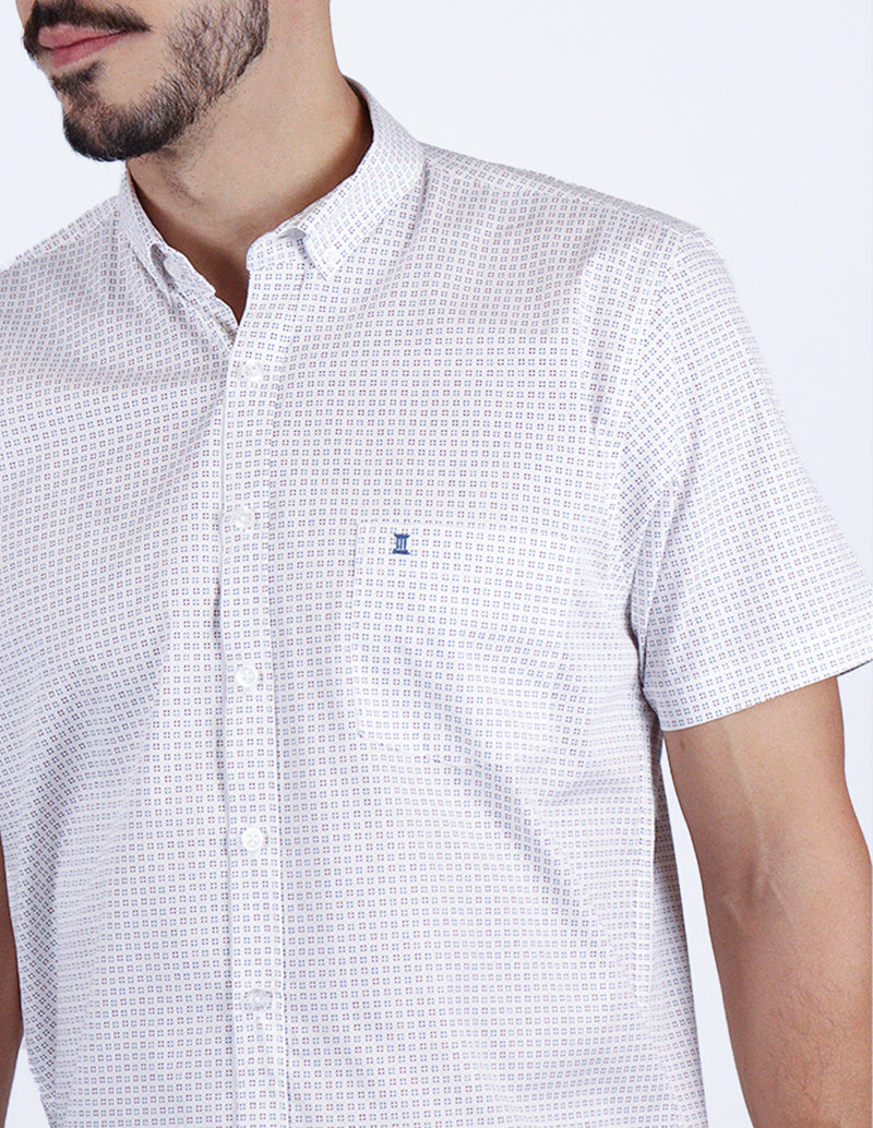 Camisa Manga Corta Blanca con Estampado 100% Algodón