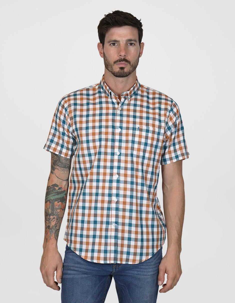 Camisa Casual Multicolor Manga Corta Cuadros 100% Algodón 2312654 - dioromx