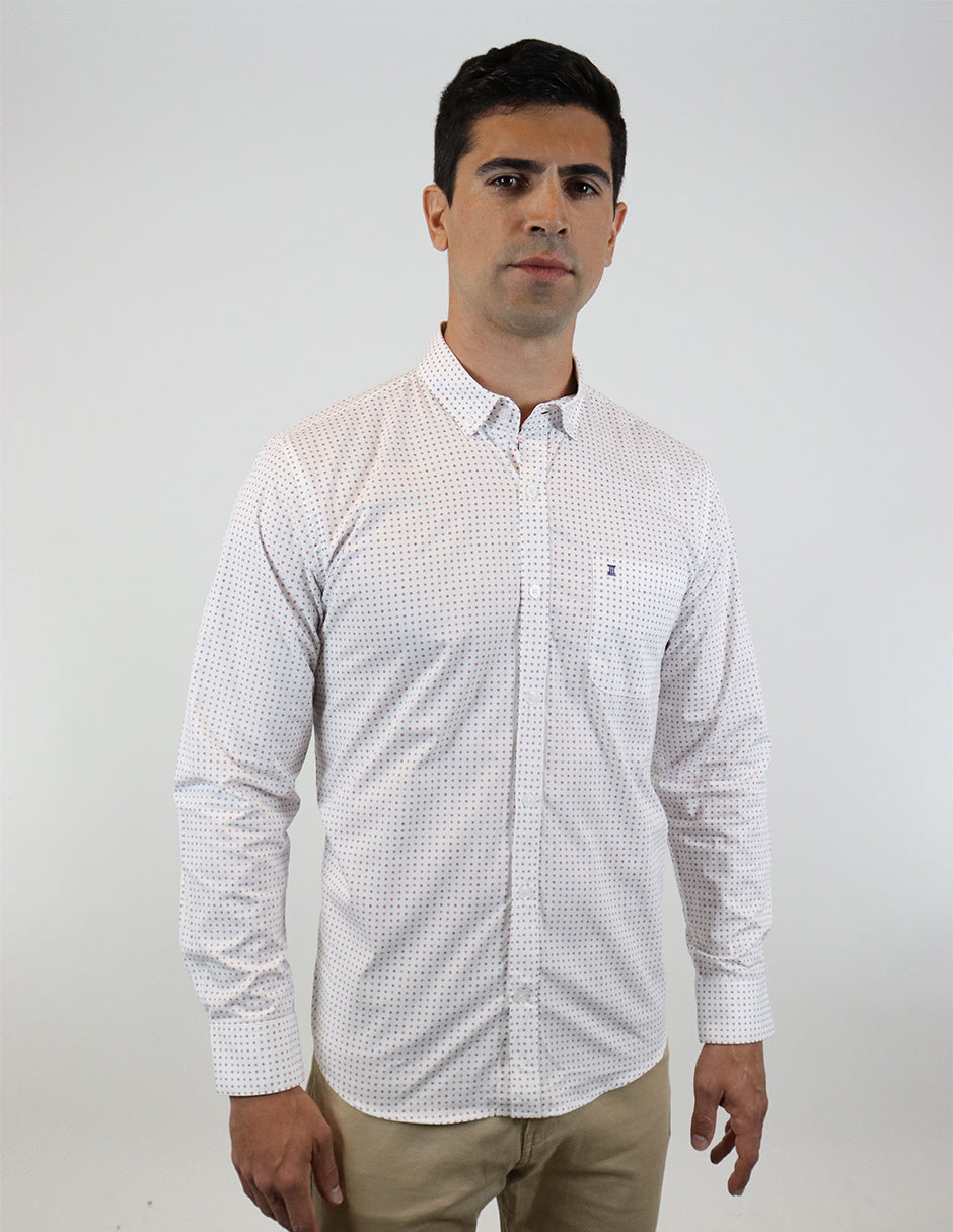 CAMISA MANGA LARGA BLANCO ESTAMPADO 100% ALGODÓN REF 2313004