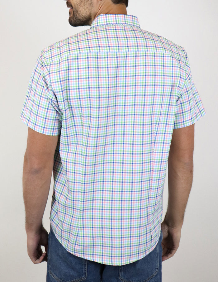 CAMISA MANGA CORTA MULTICOLOR CUADROS 100% ALGODÓN  REF 2313009