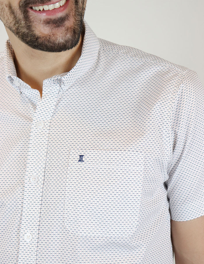 CAMISA MANGA CORTA BLANCO ESTAMPADO 100% ALGODÓN REF 2313010