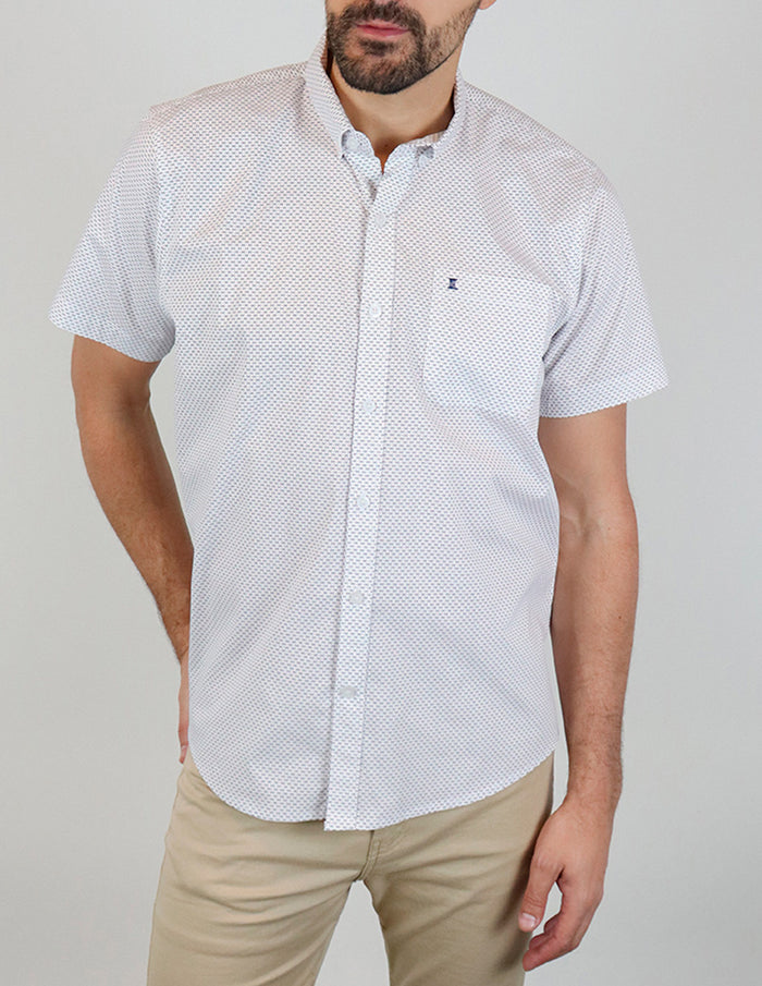 CAMISA MANGA CORTA BLANCO ESTAMPADO 100% ALGODÓN REF 2313010 E