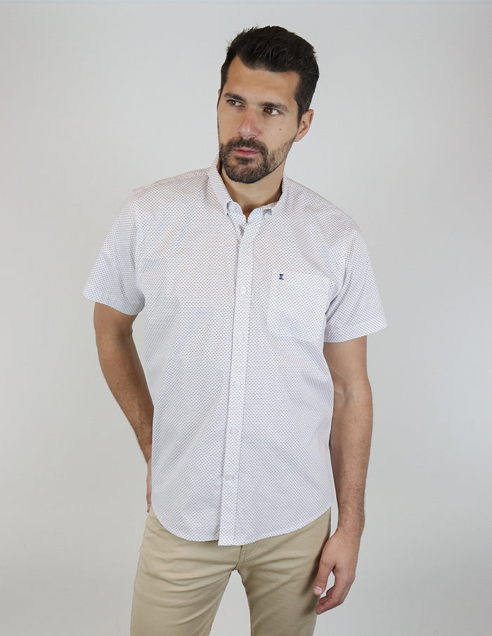 CAMISA MANGA CORTA BLANCO ESTAMPADO 100% ALGODÓN REF 2313010