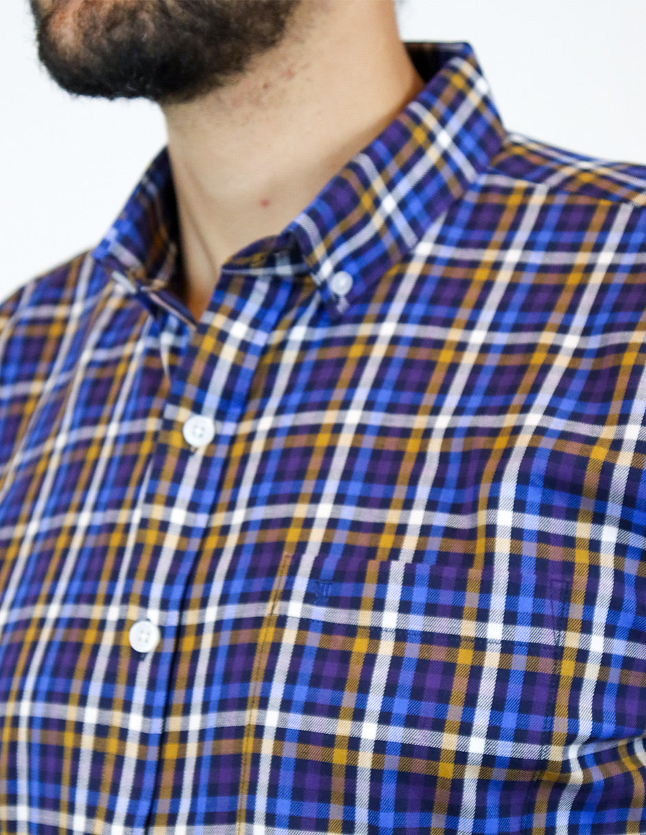 CAMISA MANGA CORTA AZUL CUADROS 100% ALGODÓN TALLA EXTRA 2313025 - dioromx