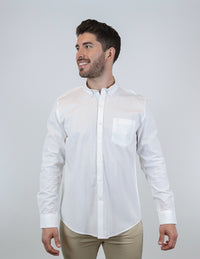 Camisa Casual Manga Larga con Estampado Blanca