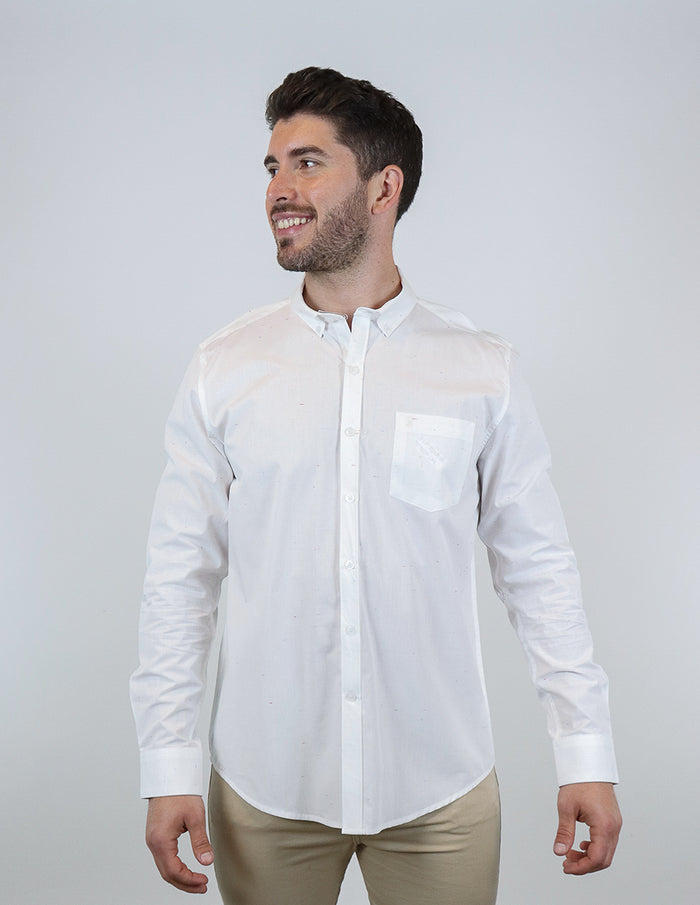 Camisa Casual Manga Larga con Estampado Blanca