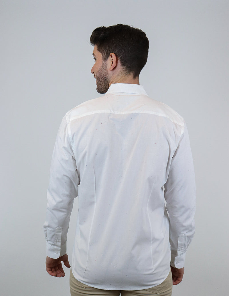 Camisa Casual Manga Larga con Estampado Blanca