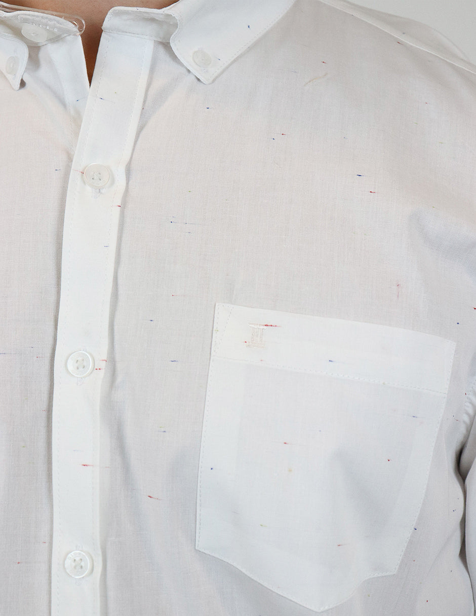 Camisa Casual Manga Larga con Estampado Blanca