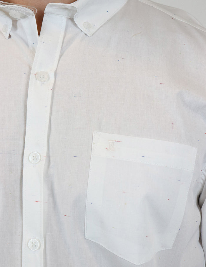 Camisa Casual Manga Larga con Estampado Blanca