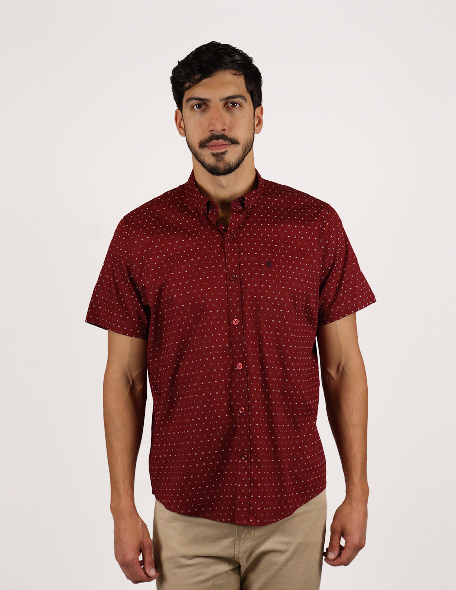 CAMISA MANGA CORTA ROJO ESTAMPADO 100%ALGODÓN REF 2313037