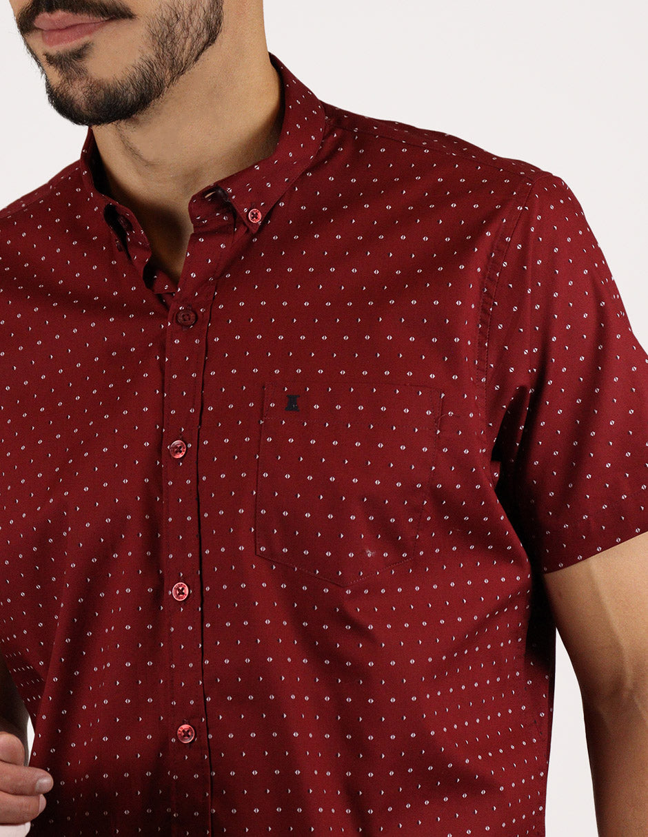 CAMISA MANGA CORTA ROJO ESTAMPADO 100%ALGODÓN REF 2313037