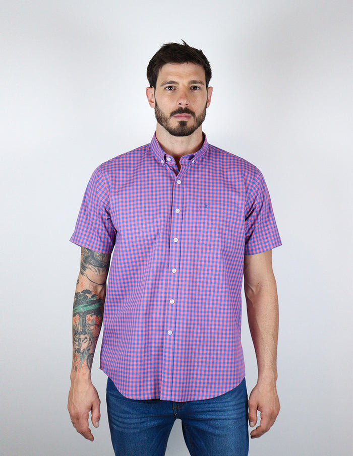 Camisa de Cuadros Morado con Manga Corta 100% Algodón 2313038