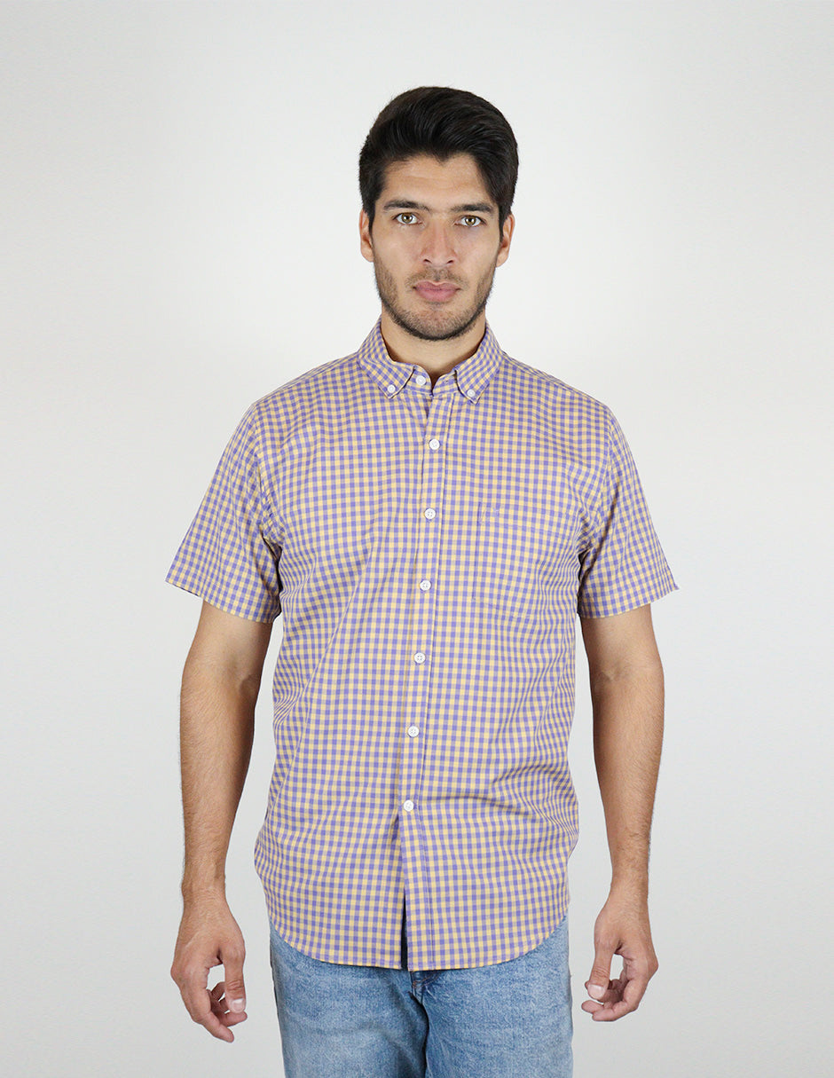 CAMISA MANGA CORTA MORADO CUADROS 100% ALGODÓN  REF 2313039