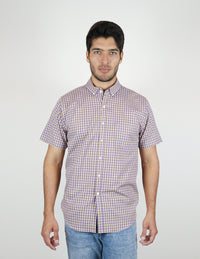 CAMISA MANGA CORTA MORADO CUADROS 100% ALGODÓN  REF 2313039