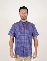 CAMISA MANGA CORTA AZUL CUADROS 100% ALGODÓN REF 2313040