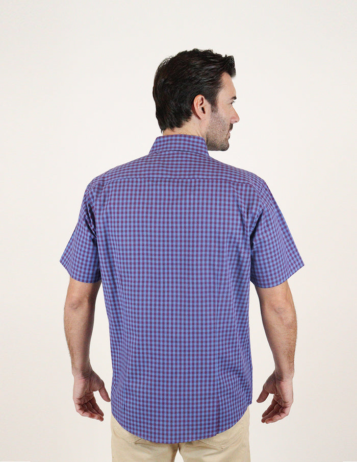 CAMISA MANGA CORTA AZUL CUADROS 100% ALGODÓN