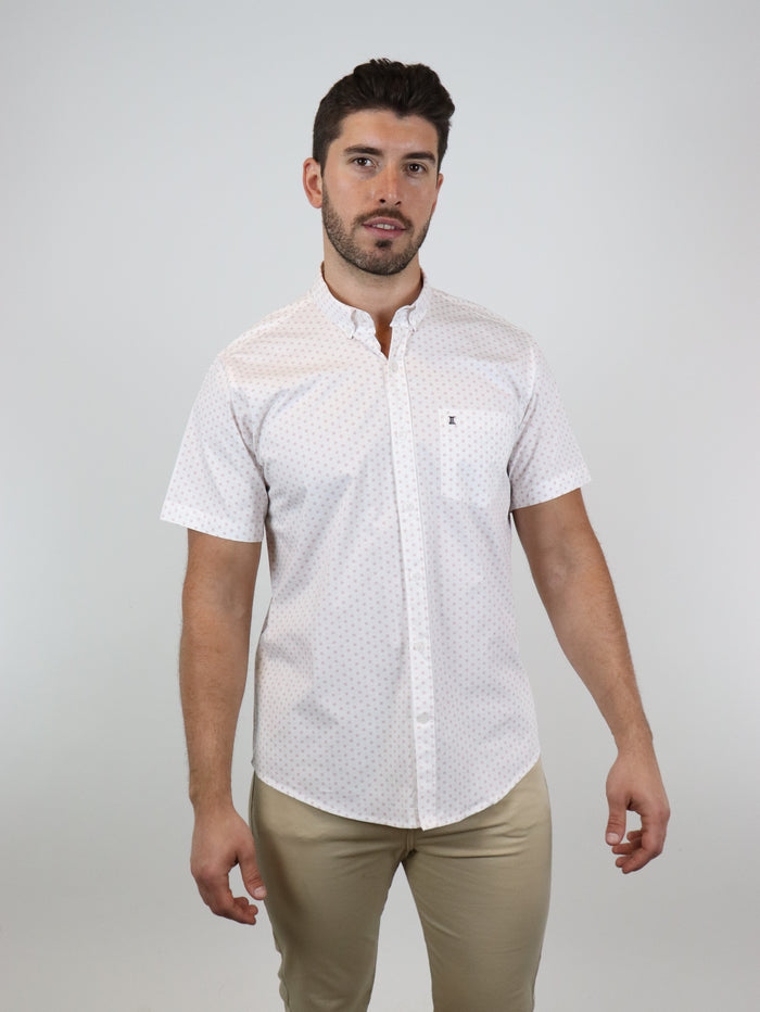 CAMISA MANGA CORTA BLANCA ESTAMPADO 100% ALGODÓN REF 2313042