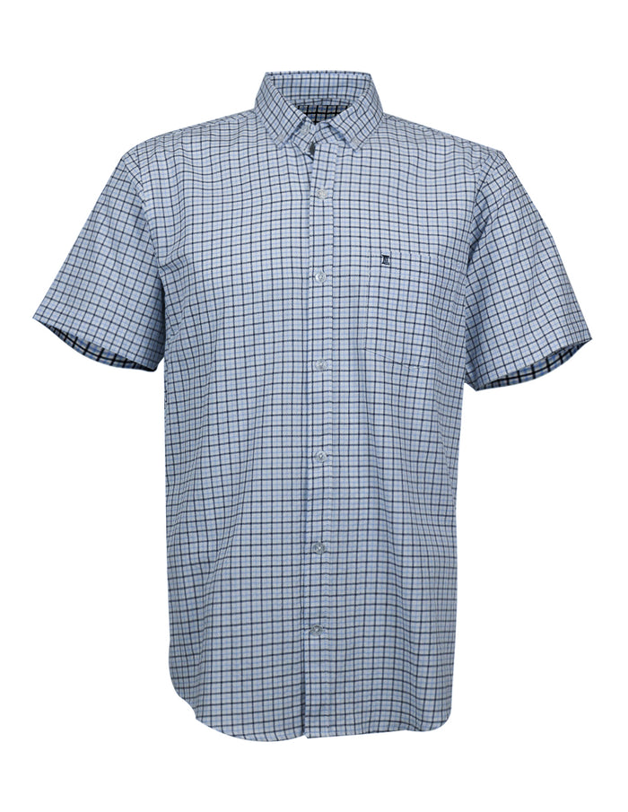 Camisa Casual Marca Dioro de Manga Corta Cuadros Azul